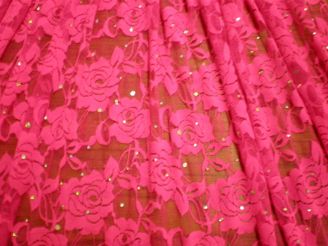 7. Neon Pink-Silver Romance Flower Lace With Sequins